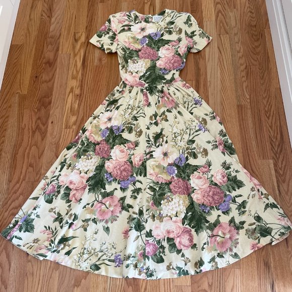 Vtg Expo Petite Floral Dress Fit & Flare Short Sleeve Flowers Garden Party Sz 6 - Picture 3 of 16